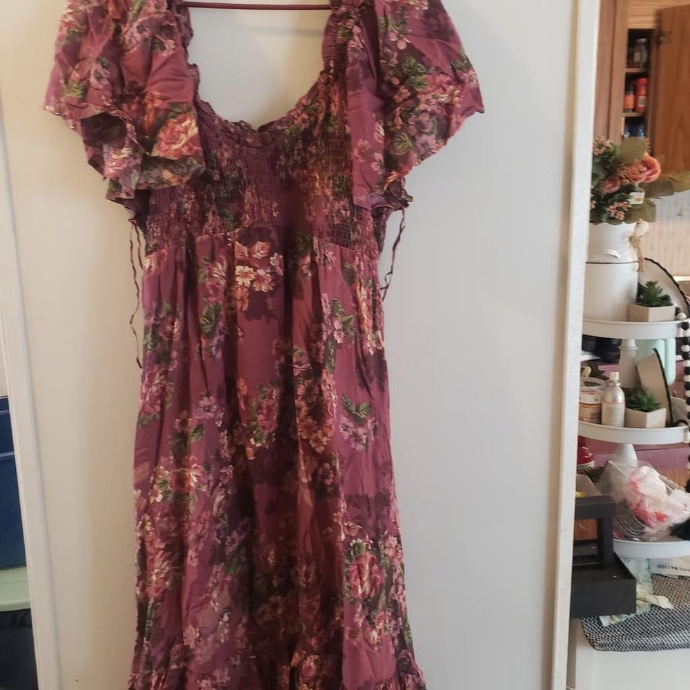 Womens maurices purple floral roses maxi length peasant dress xlarge